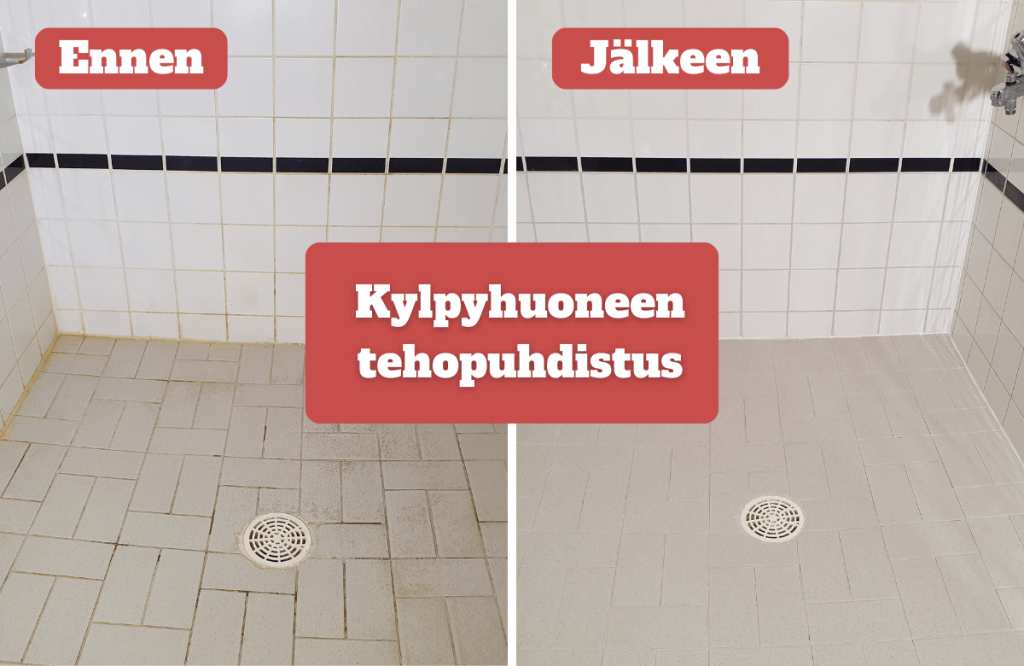 Kylpyhuonen tehopuhdistus ja saumojen pesu