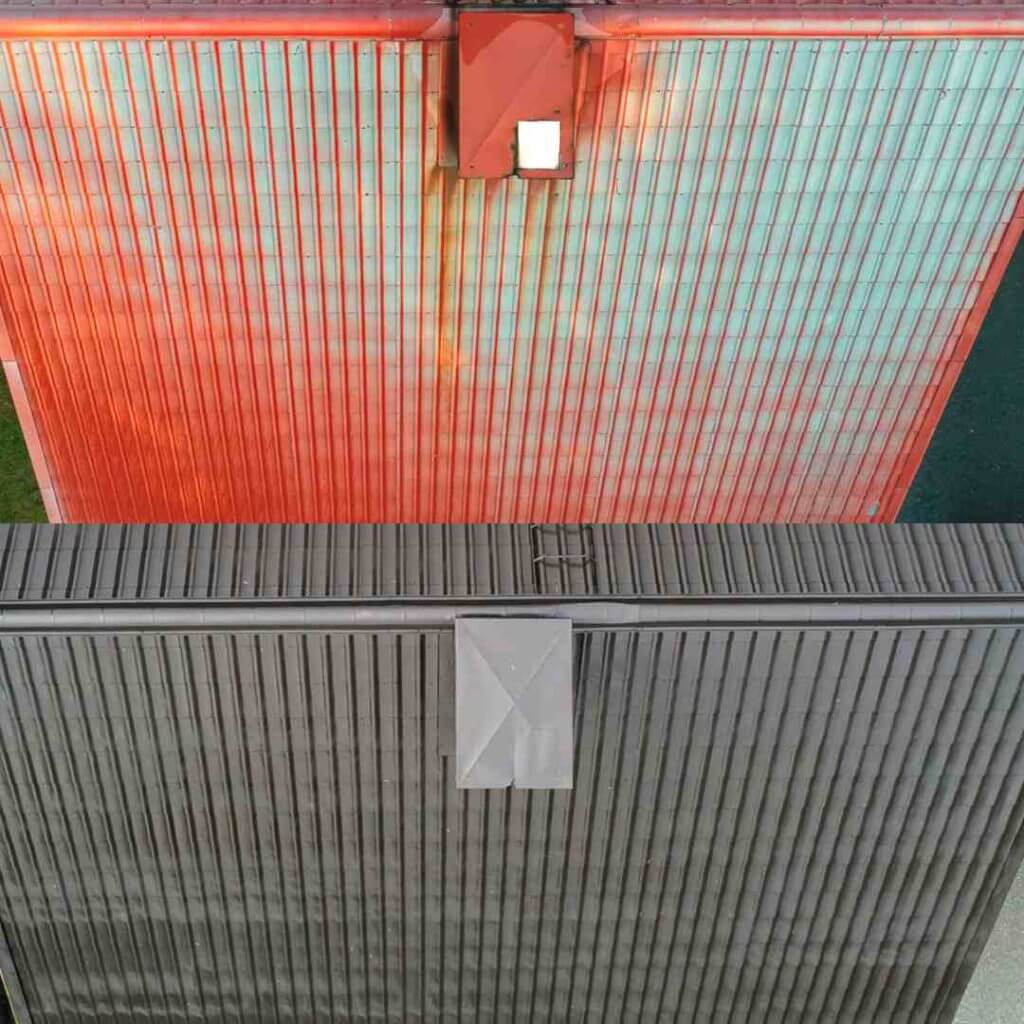 Peltikatto uudelleen pinnoitettuna. Maalaus ja pinnoitus